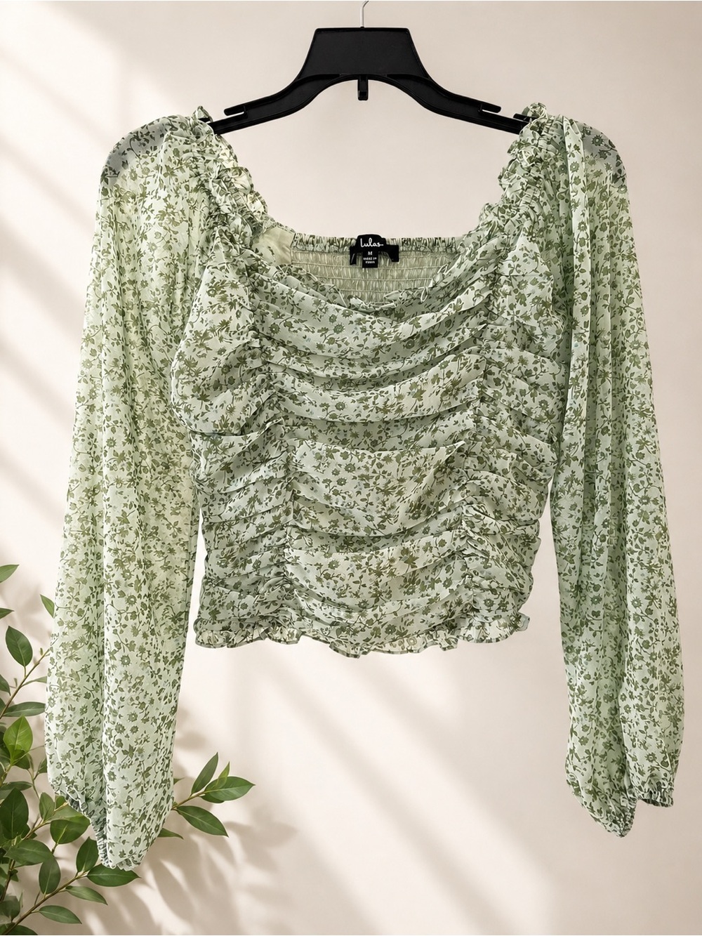 Lulu's Mint Green Floral Ruffle Crop Blouse